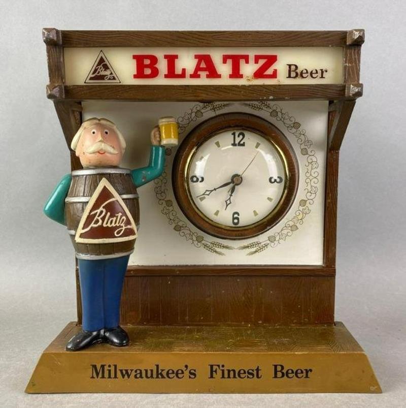 Vintage Blatz Beer Keg Man with Clock Advertising Sign