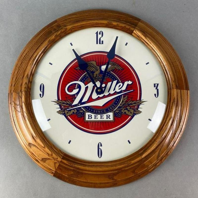 Miller Beer Oak Framed Advertising Clock