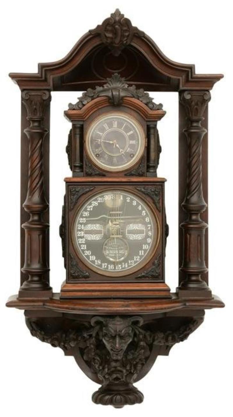 Ithaca ”3 1/2 Parlor” Double Dial Calendar Clock with