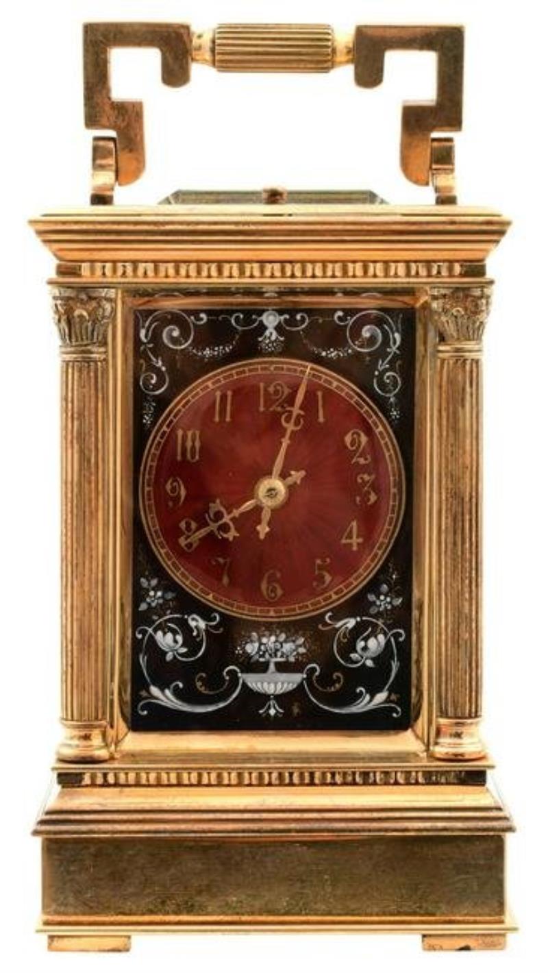 French Brass Repeater Carriage Clock with Red