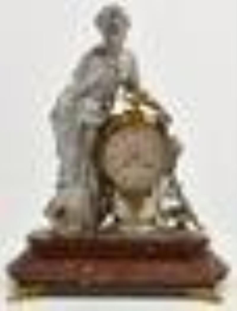 French Silvered Bronze & Rouge Marble Three-Piece Clock