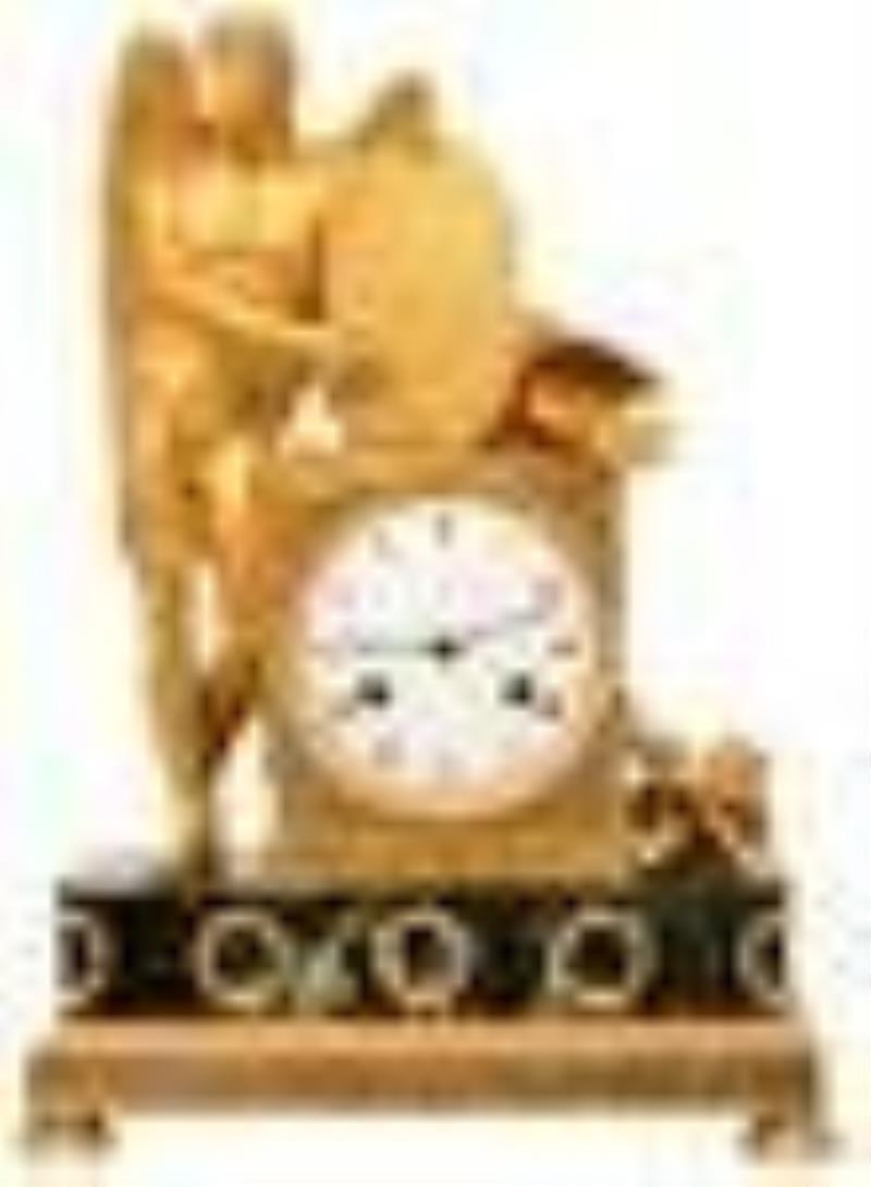 French Gilt Bronze & Marble Figural Mantel Clock