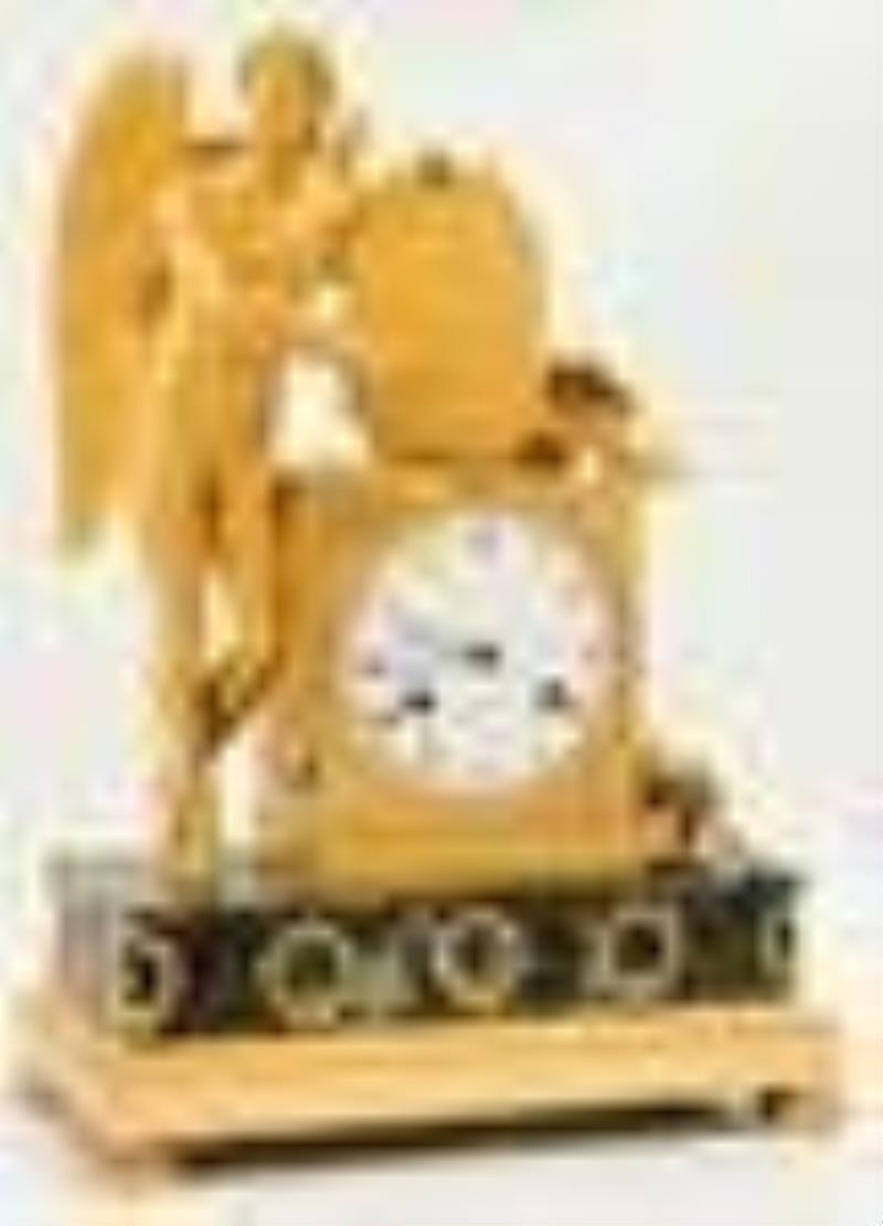 French Gilt Bronze & Marble Figural Mantel Clock