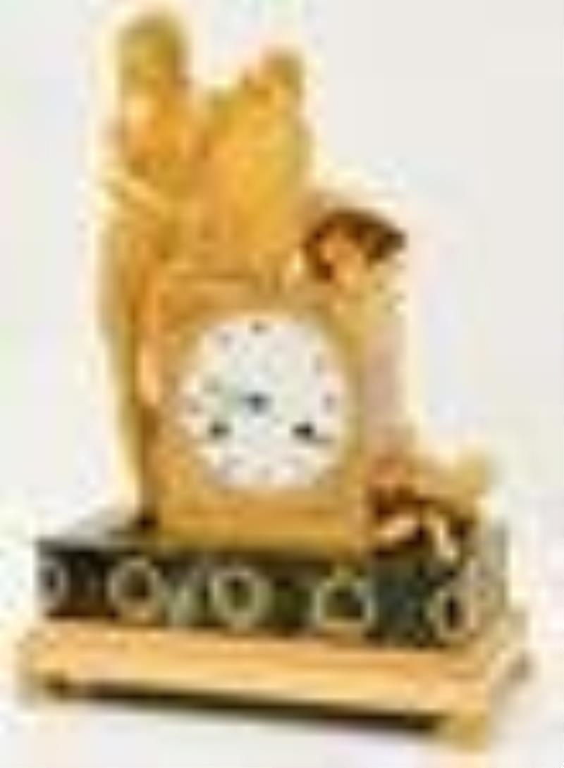 French Gilt Bronze & Marble Figural Mantel Clock