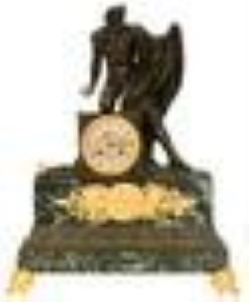 French Empire Bronze & Marble Figural Mantel Clock