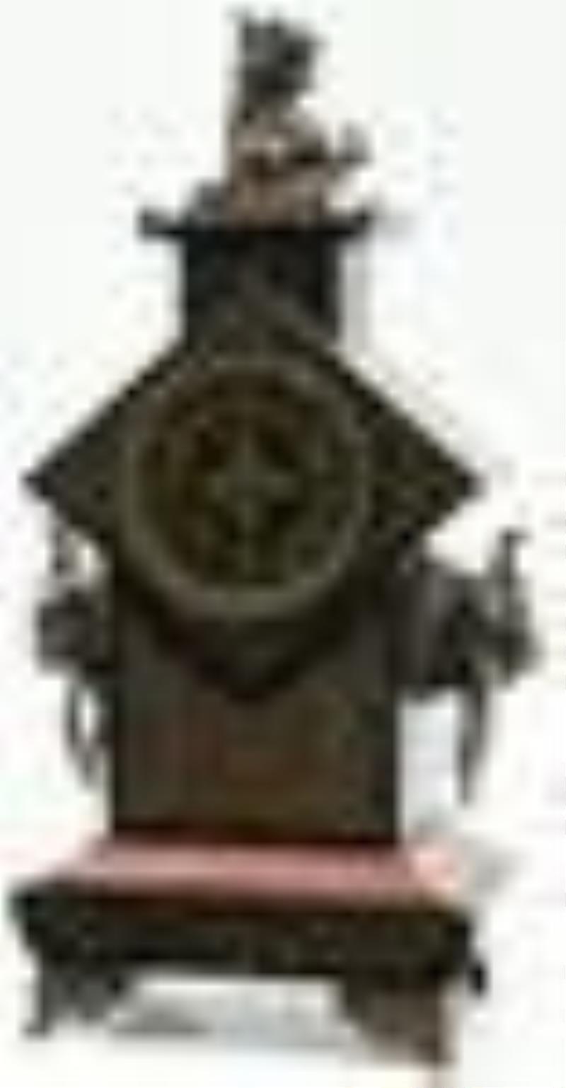 French Slate, Marble & Bronze Asian Style Mantel Clock