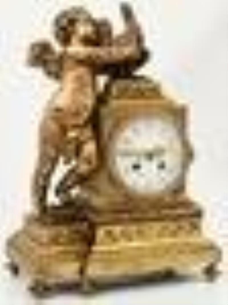 French Gilt Bronze Figural Three-Piece Clock Garniture