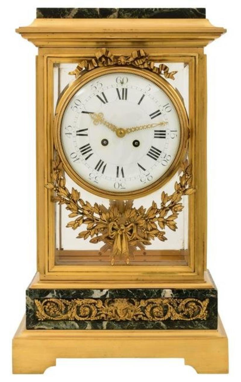 French Gilt Brass & Marble Crystal Regulator Clock