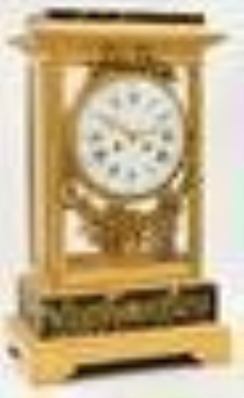 French Gilt Brass & Marble Crystal Regulator Clock
