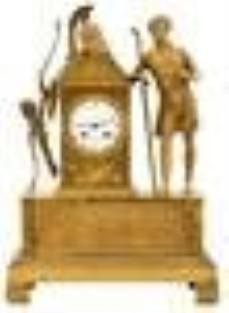 French Empire Gilt Bronze Figural Mantel Clock