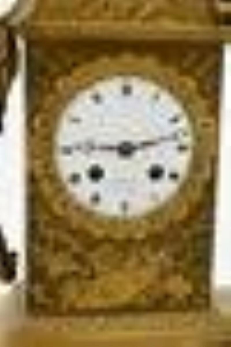 French Empire Gilt Bronze Figural Mantel Clock
