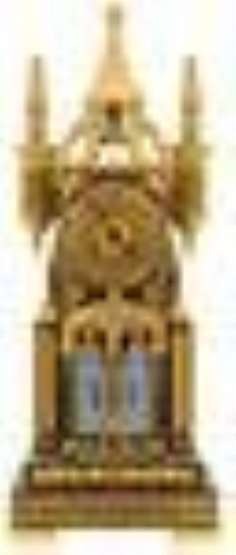 French Gothic Revival Bronze \\\”Cathedral\\\” Mantel Clock