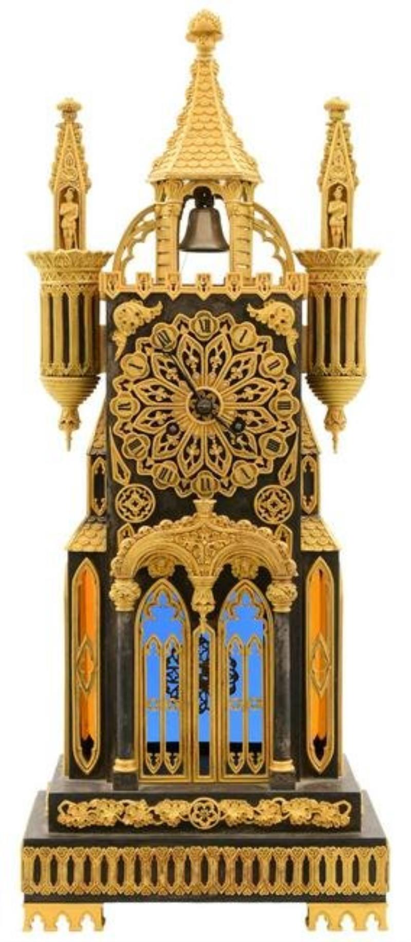 French Gothic Revival Bronze ”Cathedral” Mantel Clock