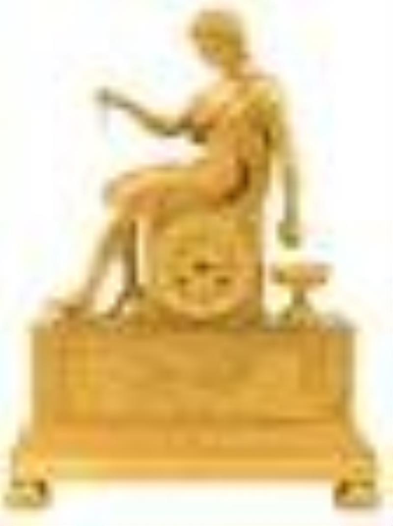French Charles X Gilt Bronze Figural Mantel Clock