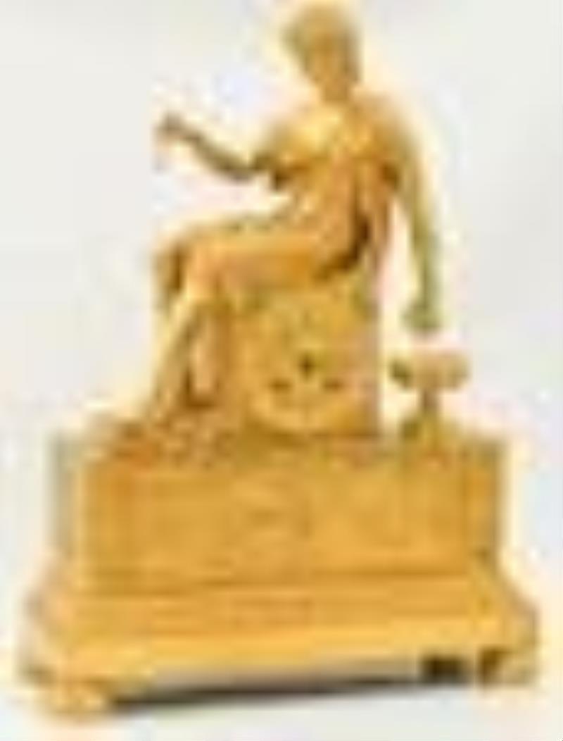 French Charles X Gilt Bronze Figural Mantel Clock