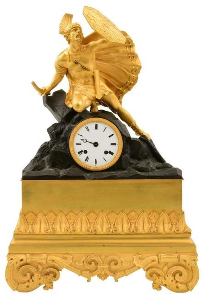 French Charles X Gilt Bronze Figural Mantel Clock