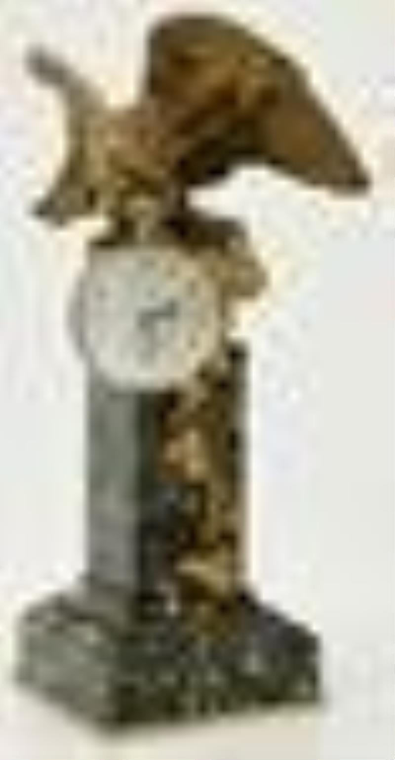 French Bronze & Marble Glass Ball Clock with Eagle