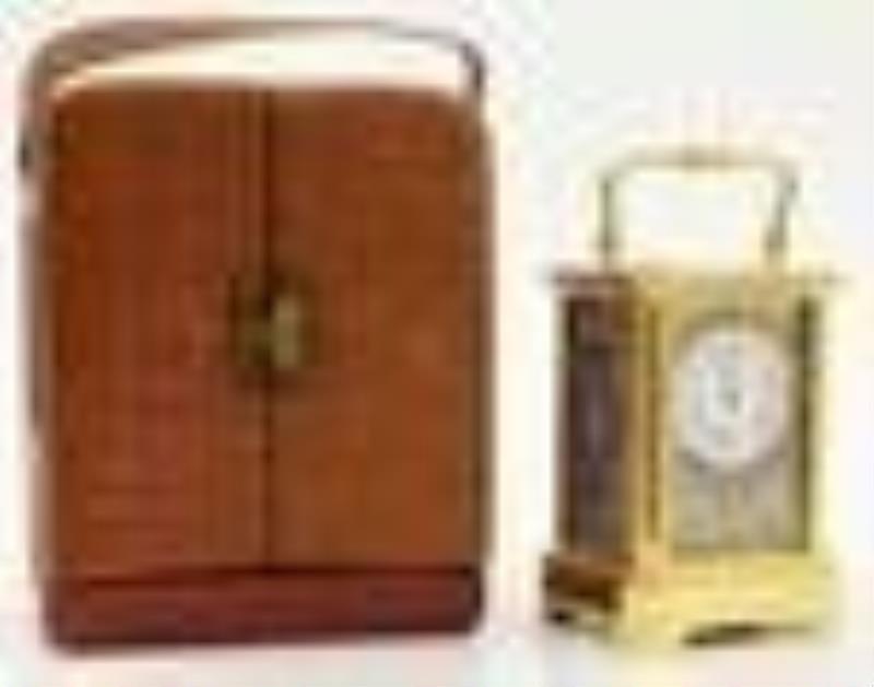 French Miniature Brass & CloisonnÃ© Carriage Clock