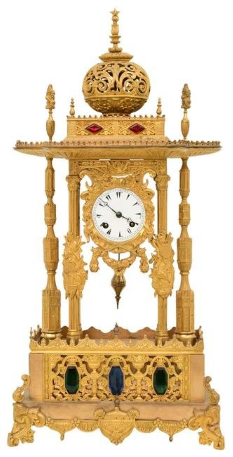 French Gilt Metal Portico Clock for the Ottoman Market