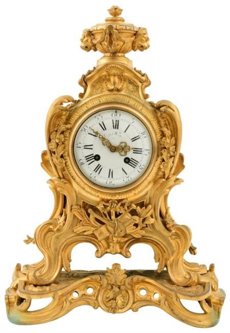French Louis XV Style Gilt Bronze Mantel Clock