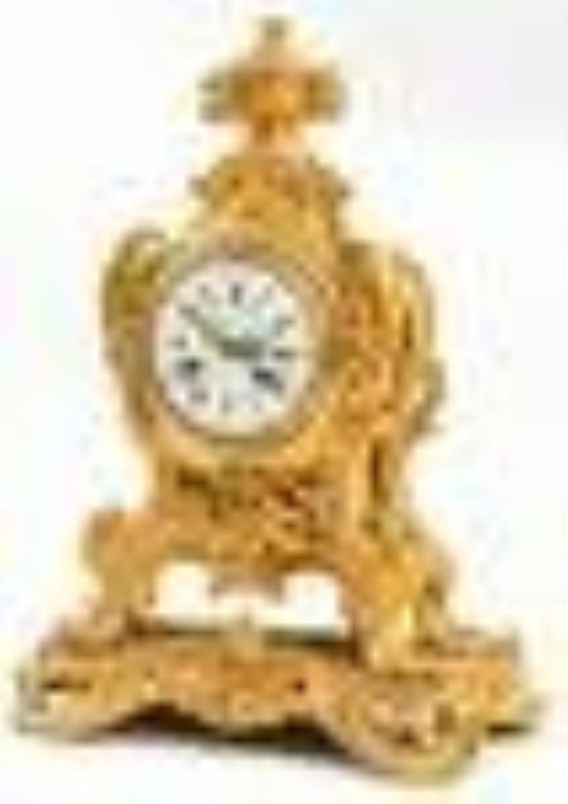 French Louis XV Style Gilt Bronze Mantel Clock