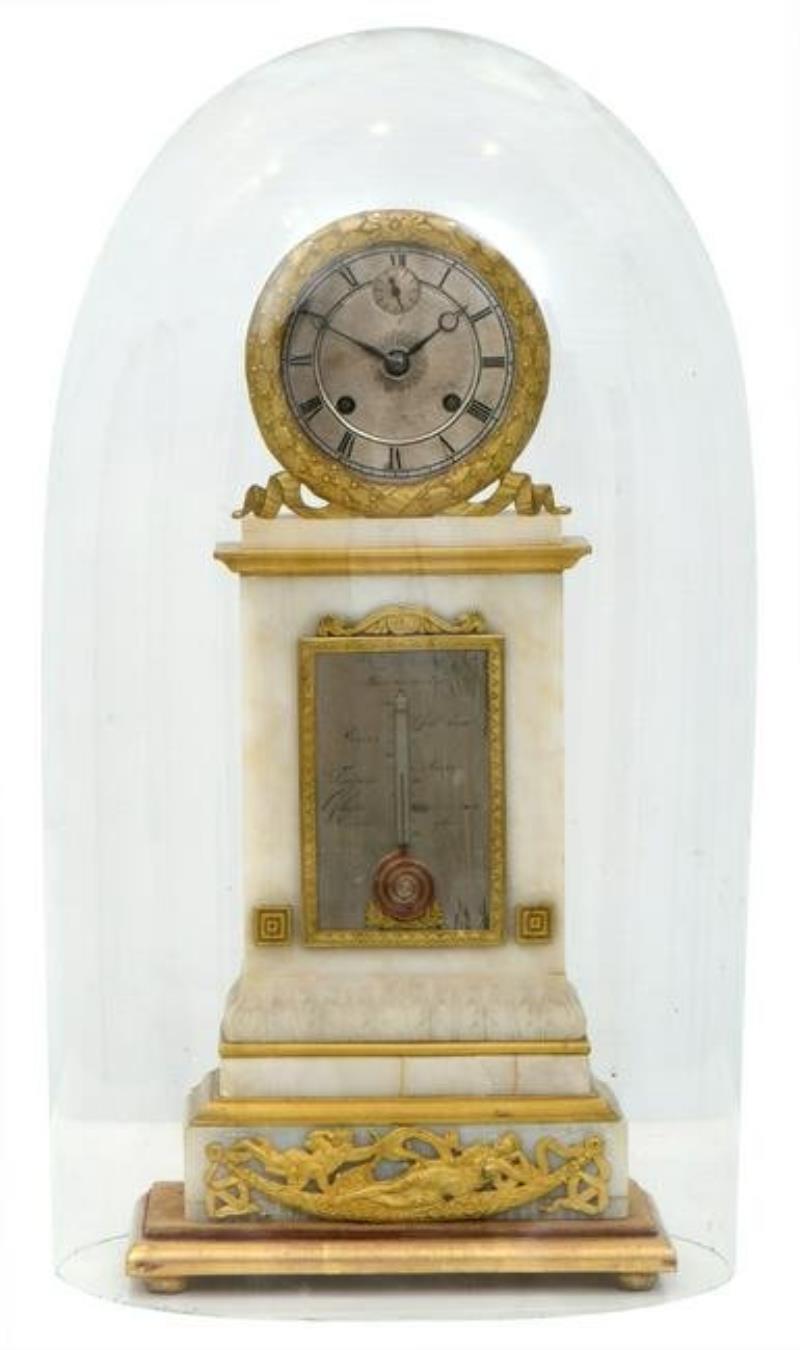 French Marble & Gilt Bronze Silk Thread Mantel Clock