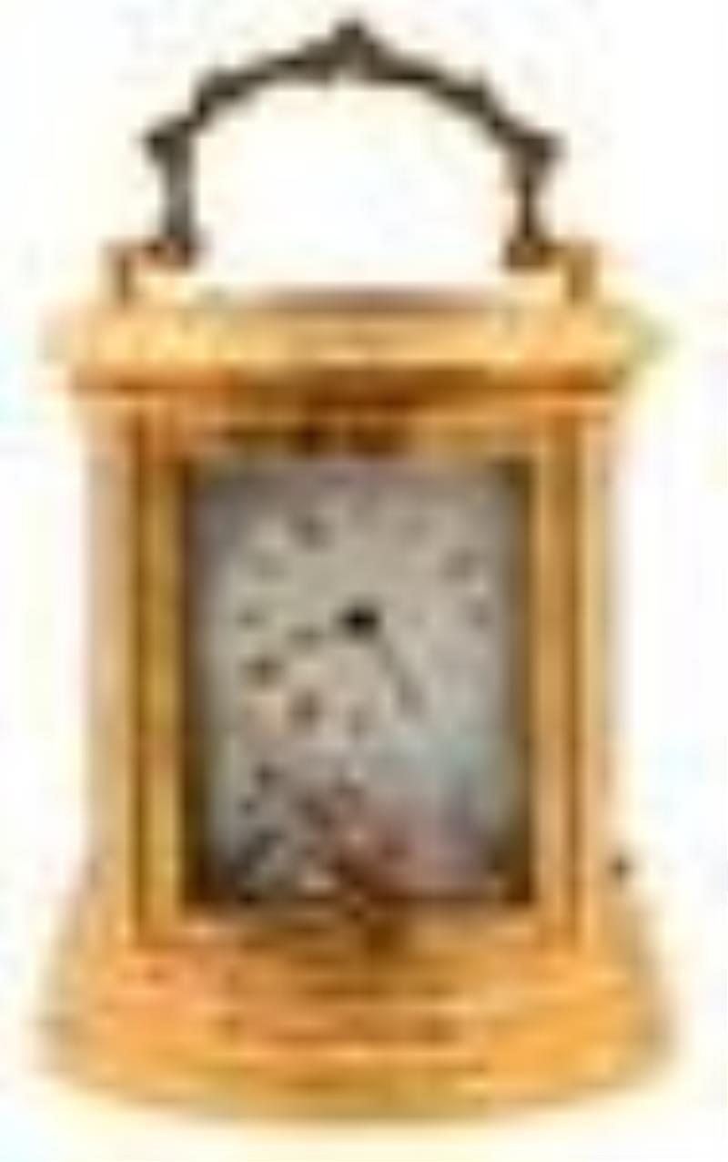 French Miniature Brass & Porcelain Carriage Clock
