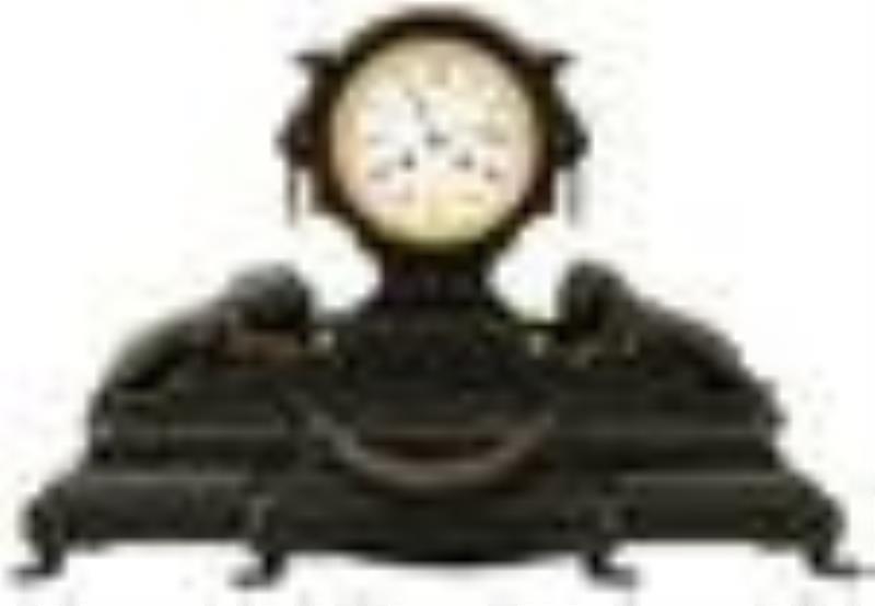 French Patinated Bronze & Marble Mantel Clock