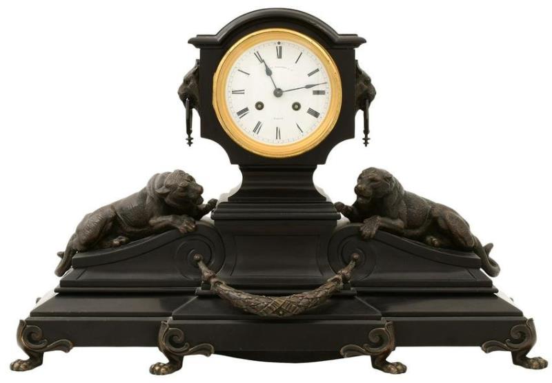 French Patinated Bronze & Marble Mantel Clock