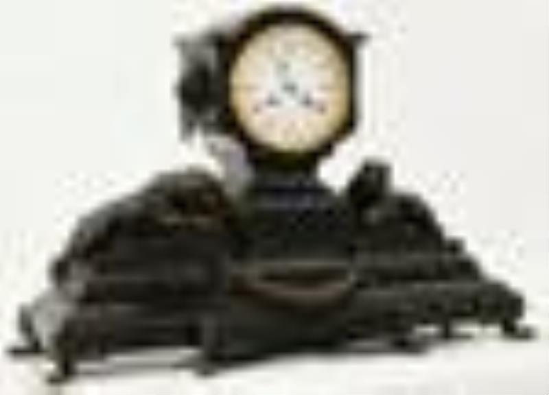 French Patinated Bronze & Marble Mantel Clock