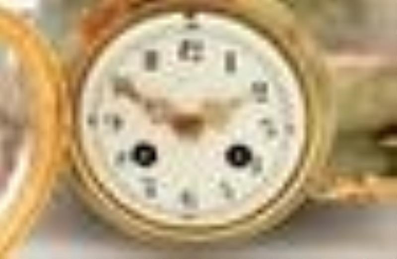 French Onyx, Gilt & Patinated Metal Three-Piece Clock