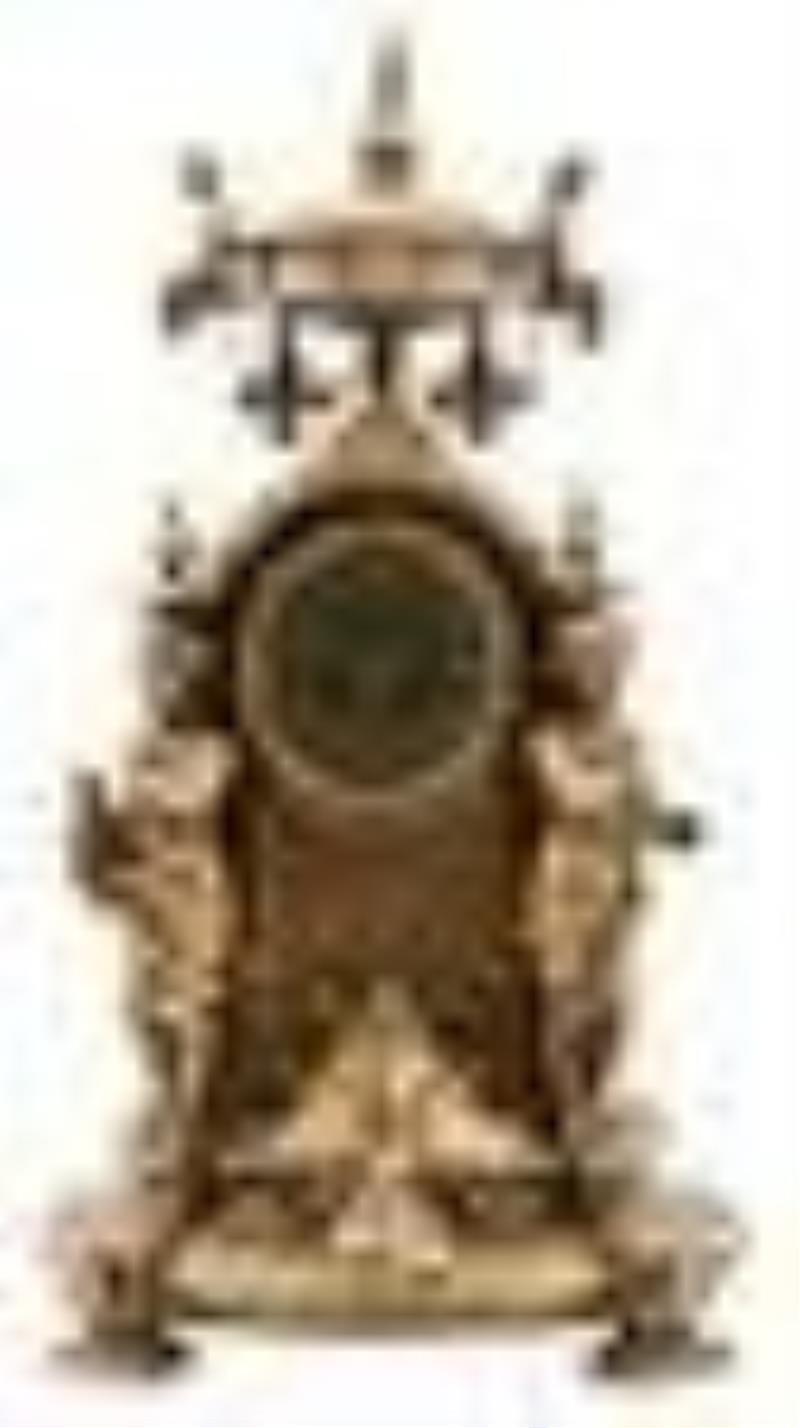 French Patinated Metal Figural Mantel Clock