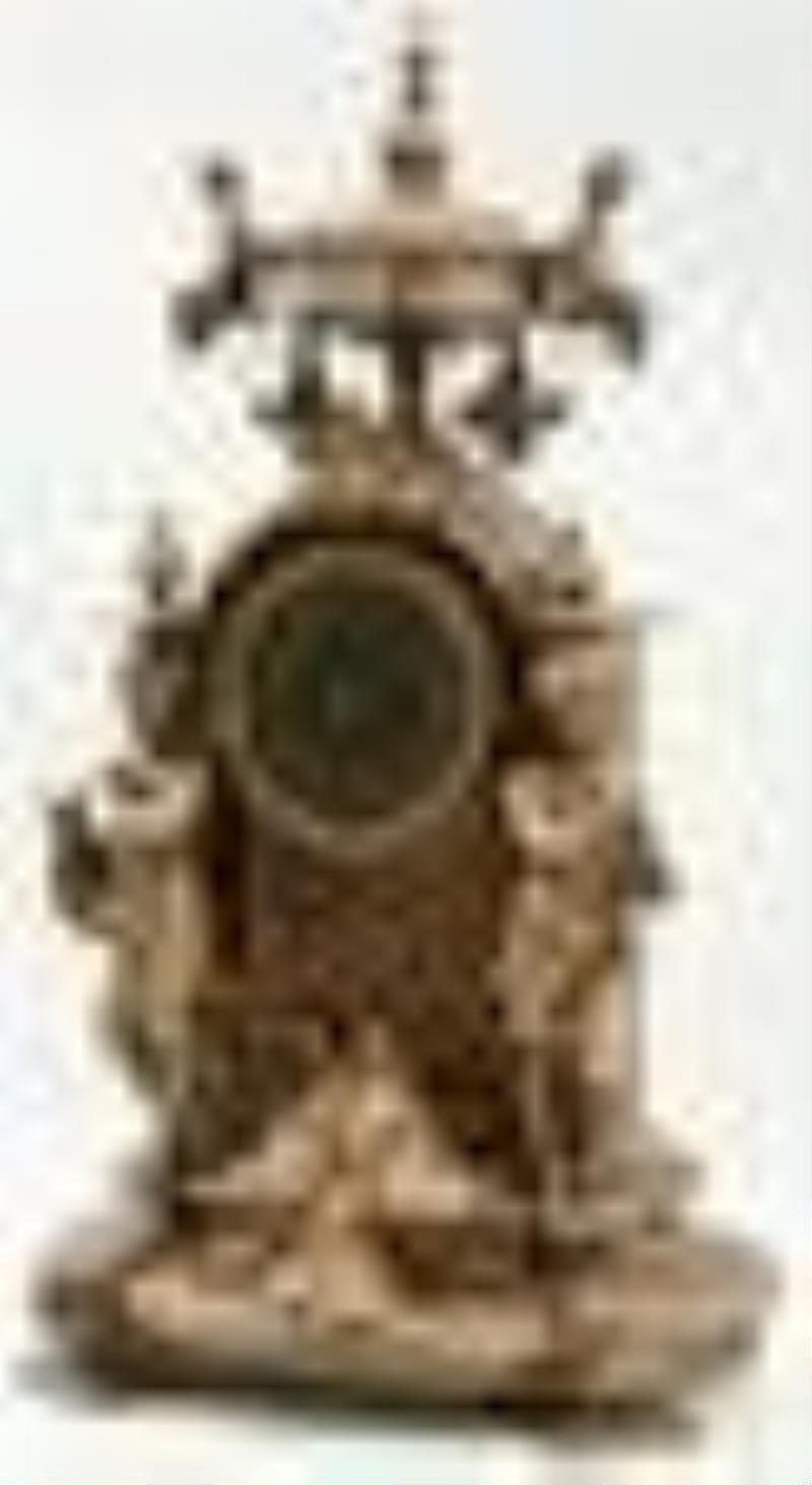 French Patinated Metal Figural Mantel Clock