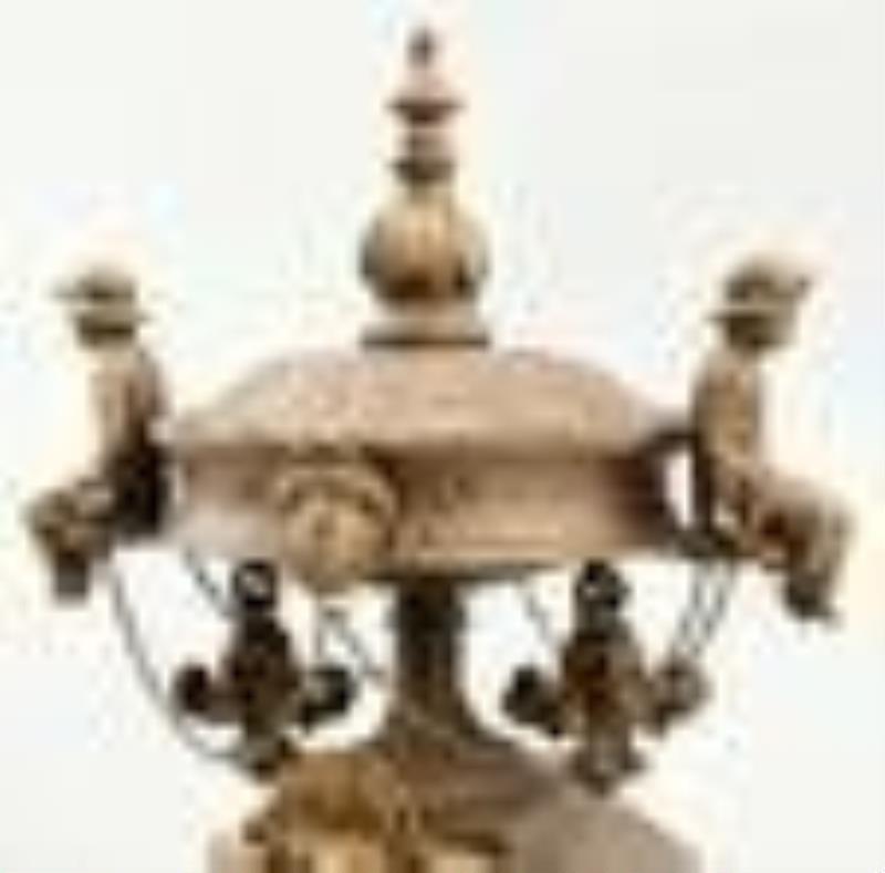 French Patinated Metal Figural Mantel Clock