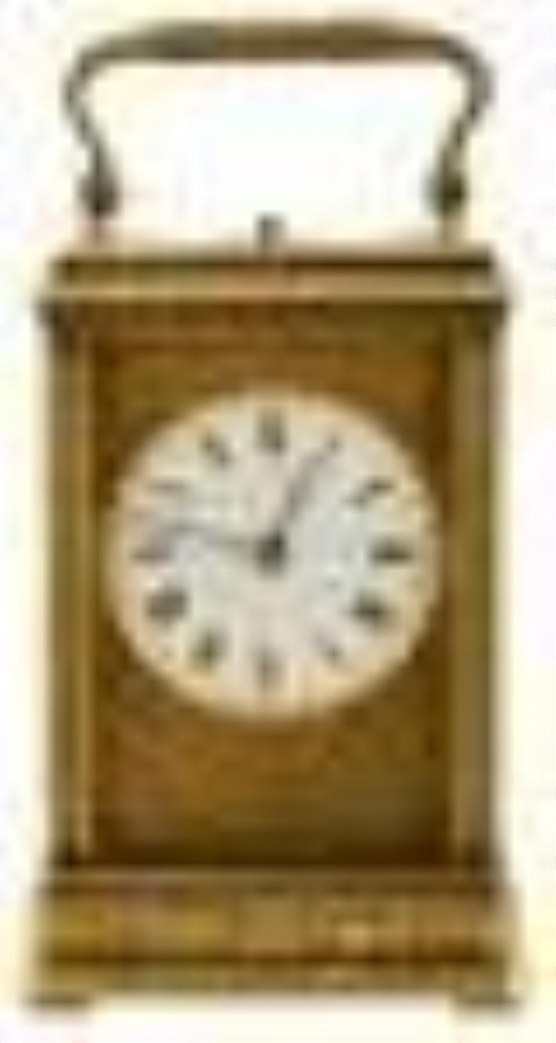 French Engraved Brass Repeater Carriage Clock