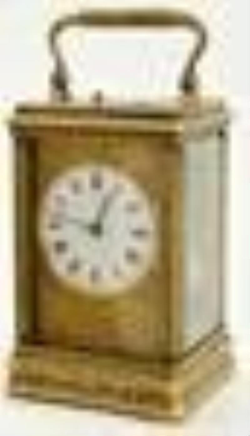 French Engraved Brass Repeater Carriage Clock