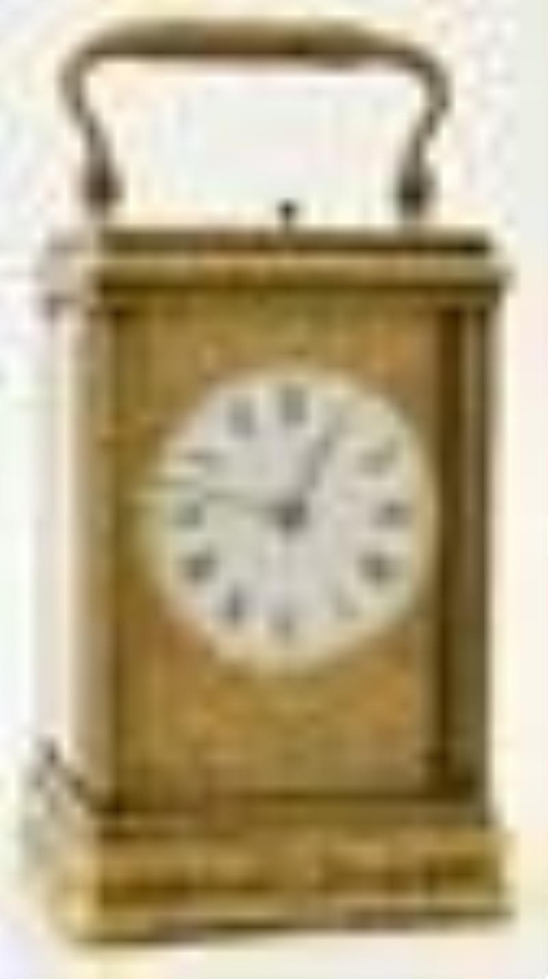 French Engraved Brass Repeater Carriage Clock