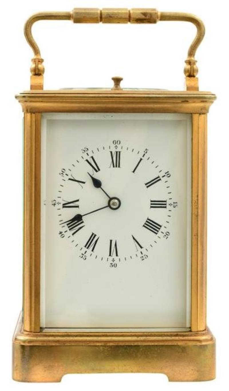 French Brass Repeater Carriage Clock with Leather Case