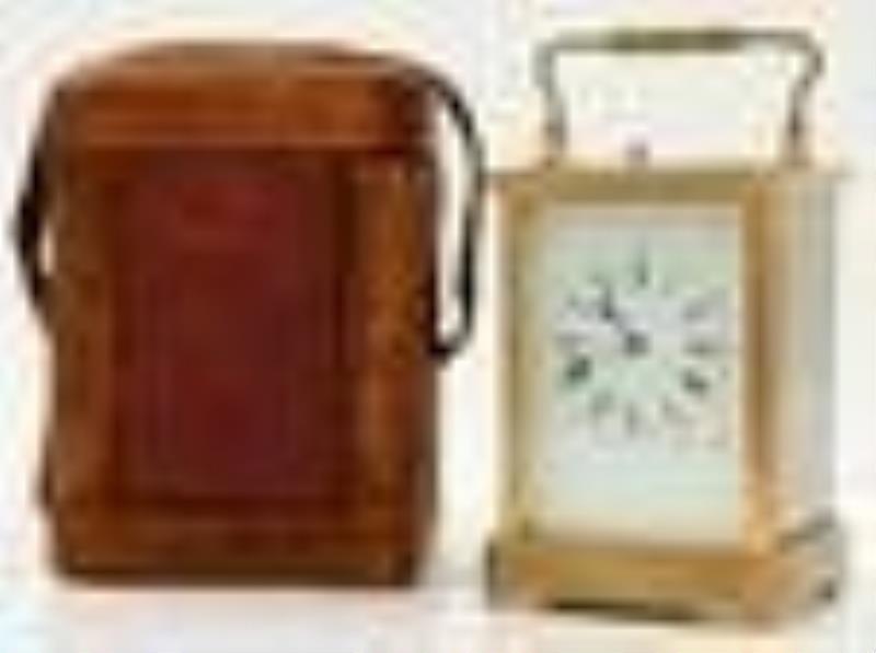 French Brass Repeater Carriage Clock with Leather Case