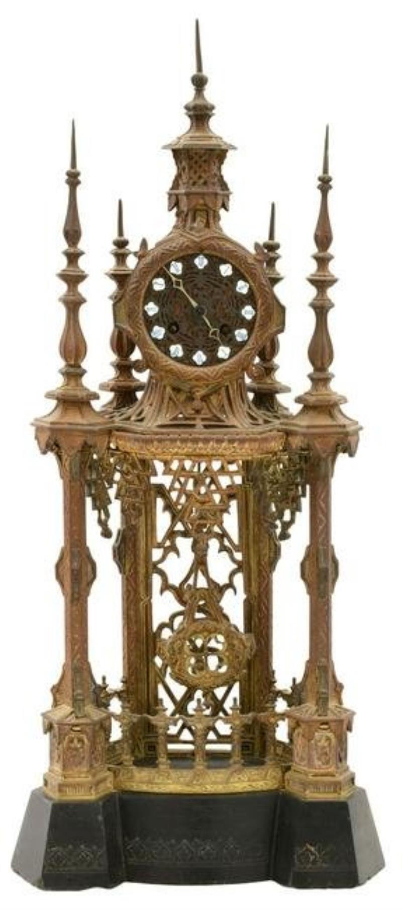 French Bronze & Marble Cathedral Clock