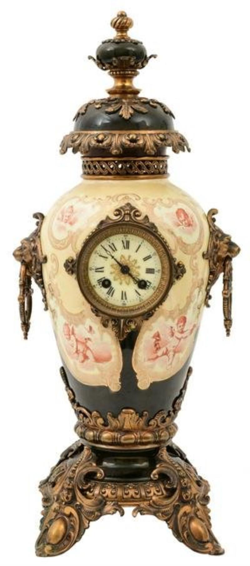French Gilt Bronze Mounted Porcelain Urn-Form Clock