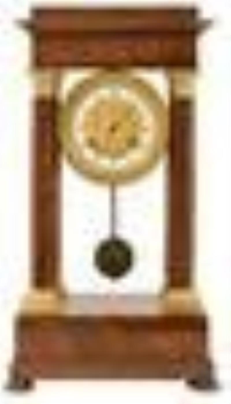 French Empire Mahogany Portico Clock