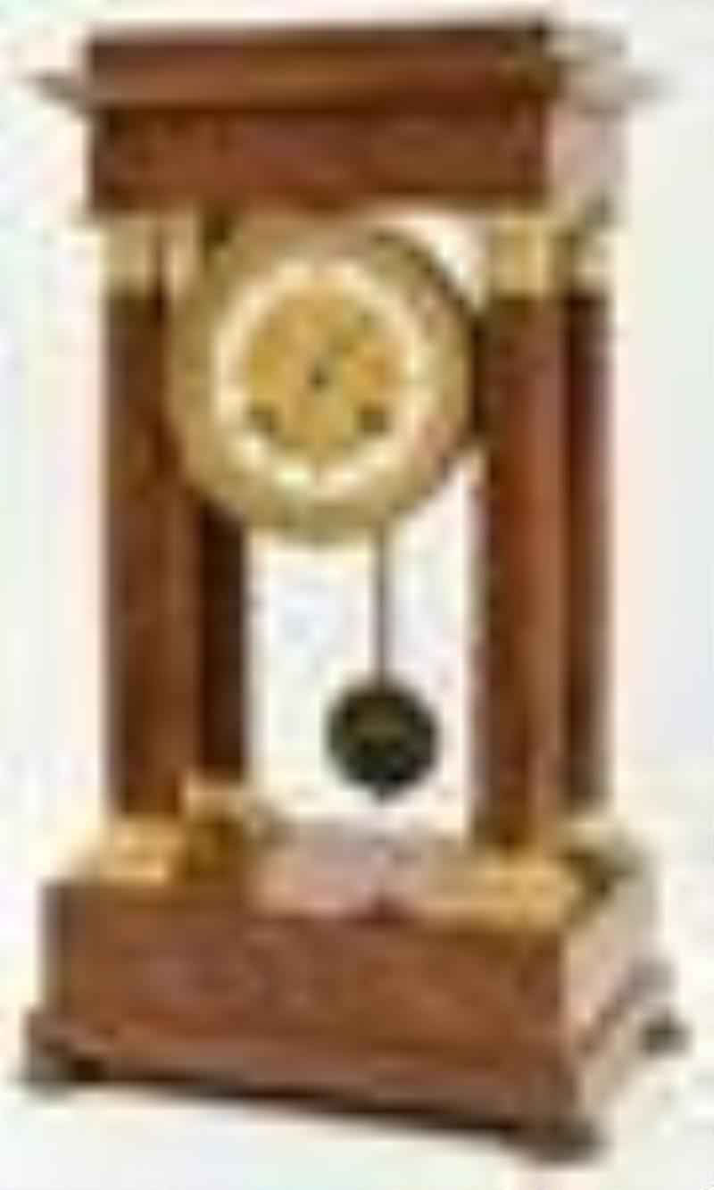 French Empire Mahogany Portico Clock