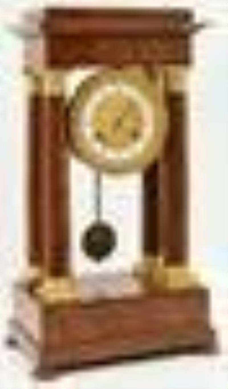 French Empire Mahogany Portico Clock