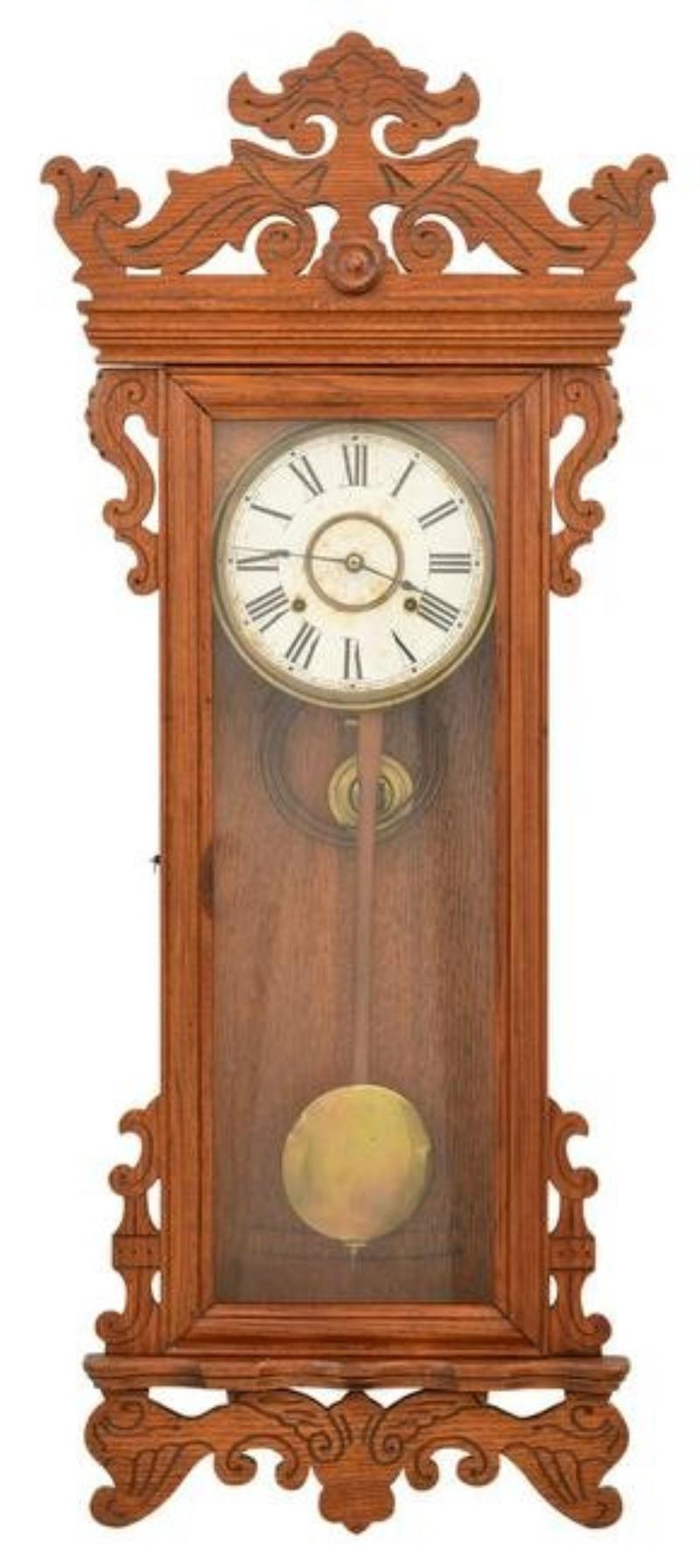 Ansonia Clock Co. ”Queen Mary” Oak Wall Clock