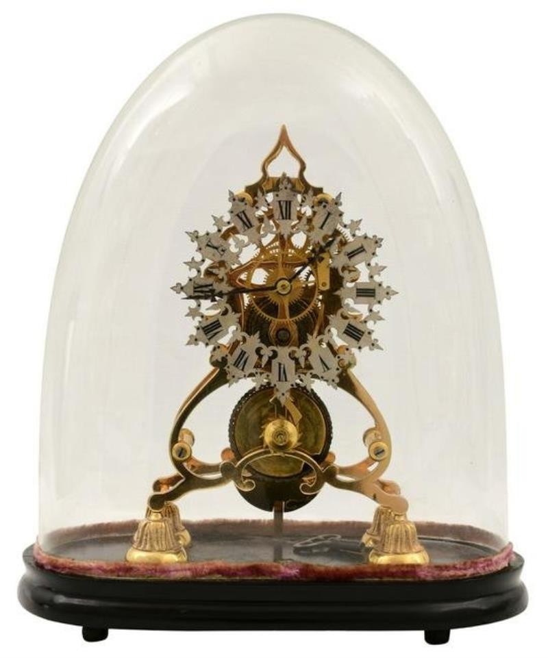 English Brass Fusee Skeleton Clock with Dome