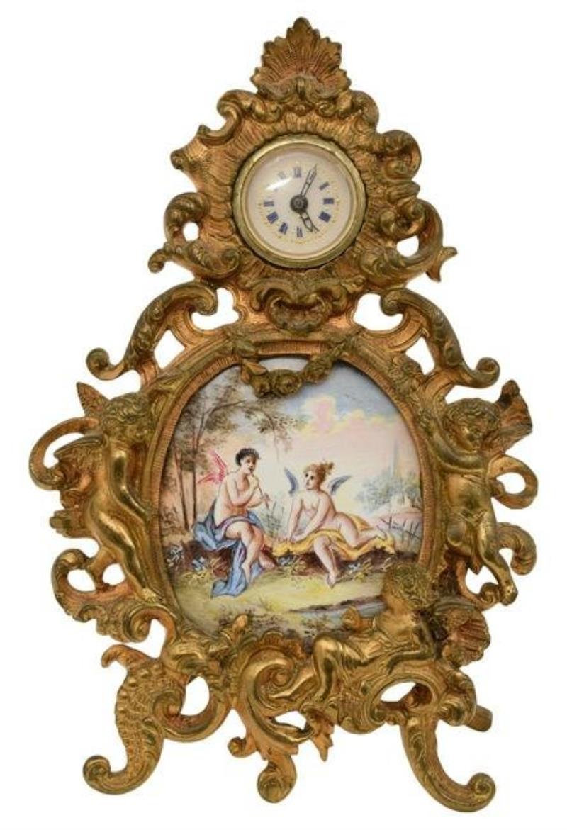 Swiss Gilt Metal & Porcelain Strut Clock