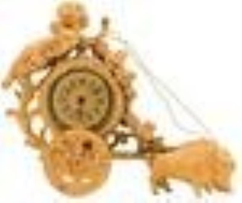 Gilt Metal Figural Novelty Clock with Putti & Buffalo
