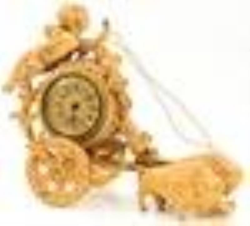 Gilt Metal Figural Novelty Clock with Putti & Buffalo