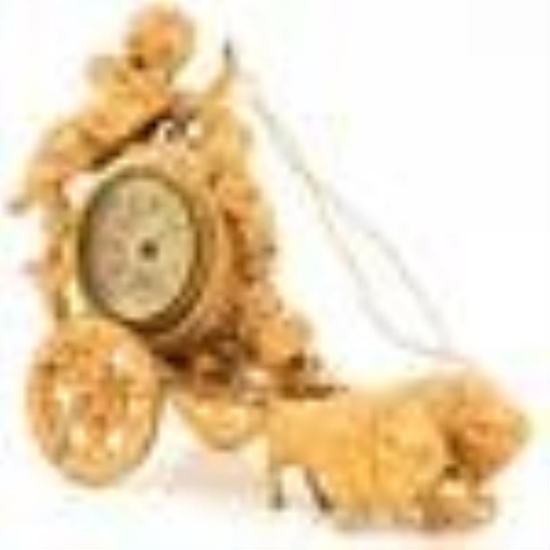 Gilt Metal Figural Novelty Clock with Putti & Buffalo